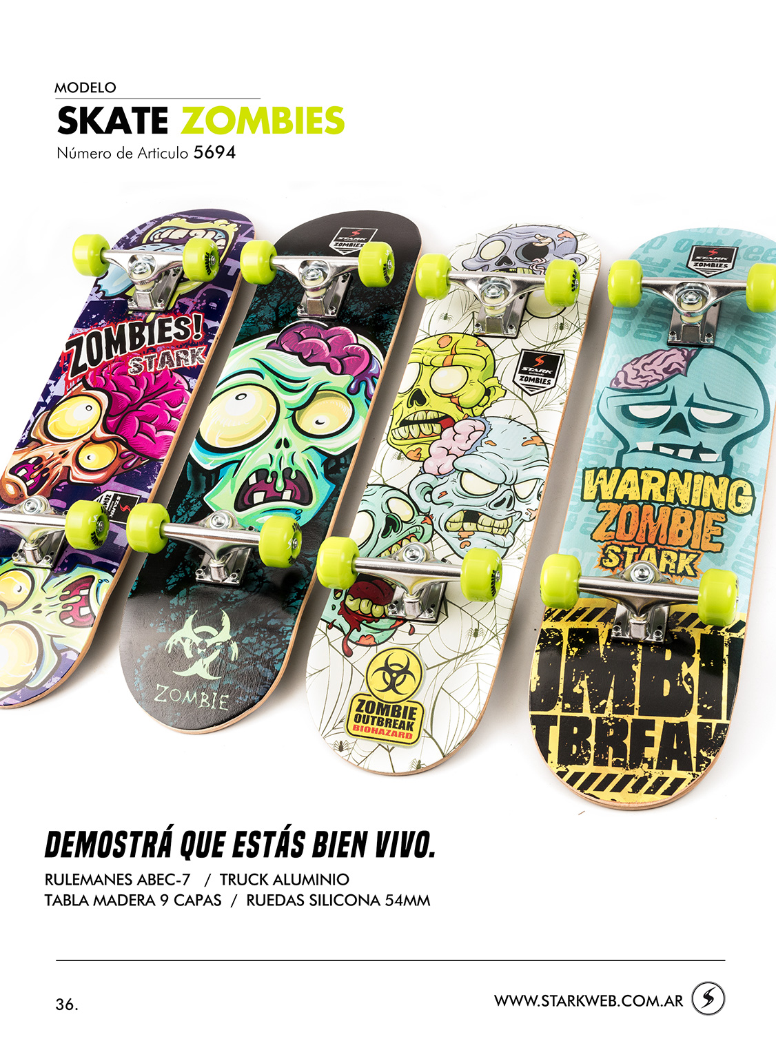 5694 Skateboard Zoombies, Trucks alum, 9 capas, 4 Unid X Caja