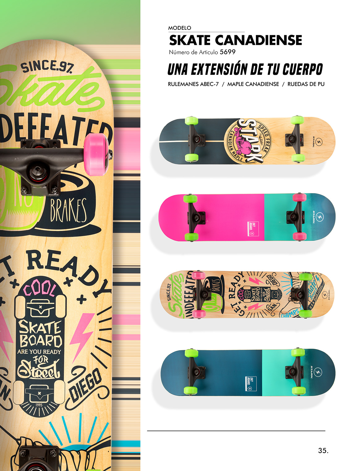 5699 Skateboard canadiense, Trucks de aluminio reforzado con goma 4 Unid X Caja