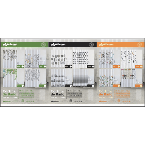 10102 Cortina de Baño Estampada Teflonado 1,80 x 1,80 mts. 100% Poliéster Cantidad X 20 Nuevos Modelos 2024 - Imagen 3